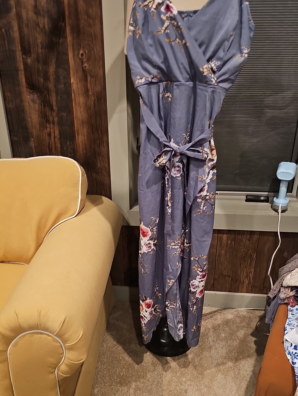 Floral Mock Wrap Dress in Slate Blue